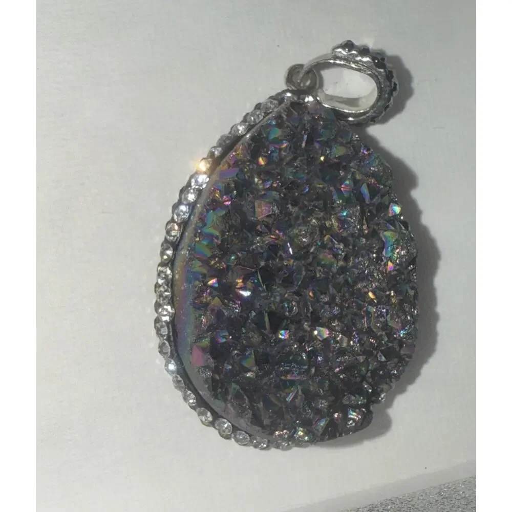Druzy Pendant Sterling Silver Purple Blue Green Gemstone Beautiful